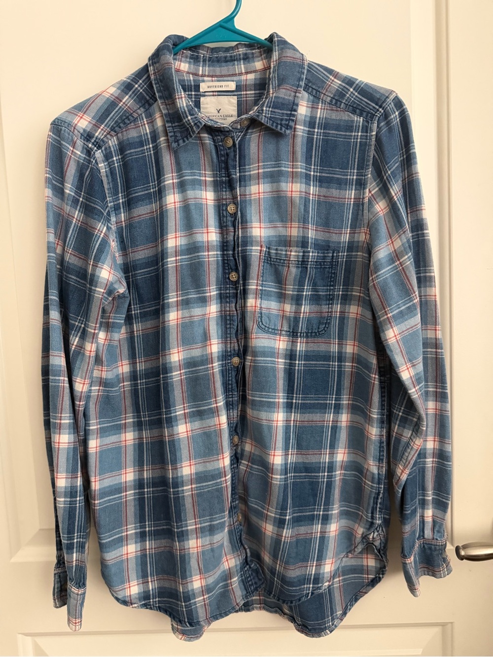 American Eagle Outfitters Blue Plaid Button-Down Shirt